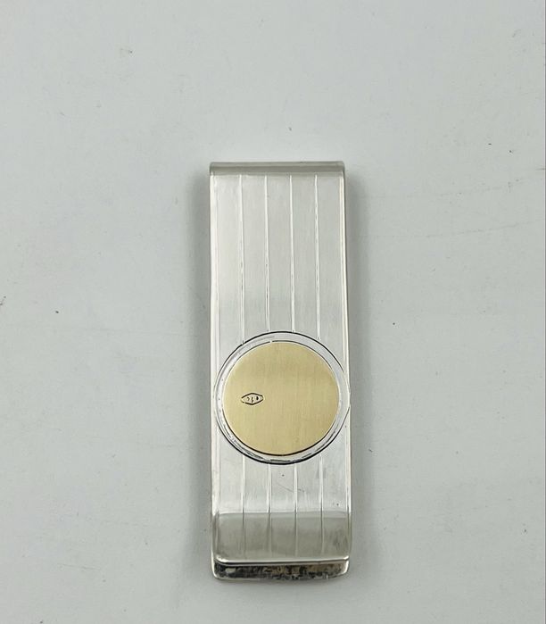 Сребърна италианска щипка за пари със злато 18к