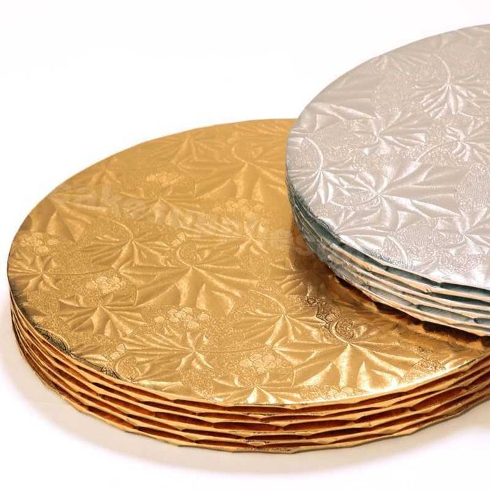 5 Броя Подложки за Торта, Височина 6 мм, Златиста, 3 Размера