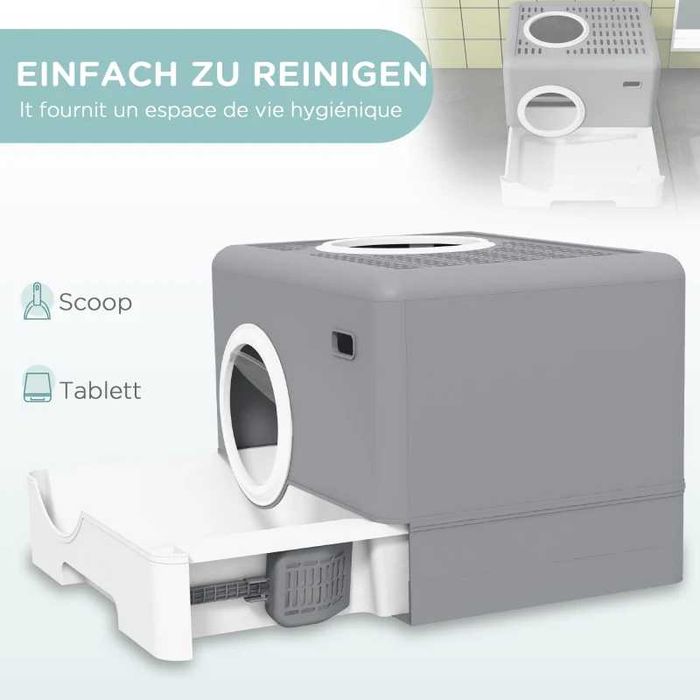 Котешка тоалетна PawHut, 2 отвора, подвижна тава, 52 x 41 x 38,5 см