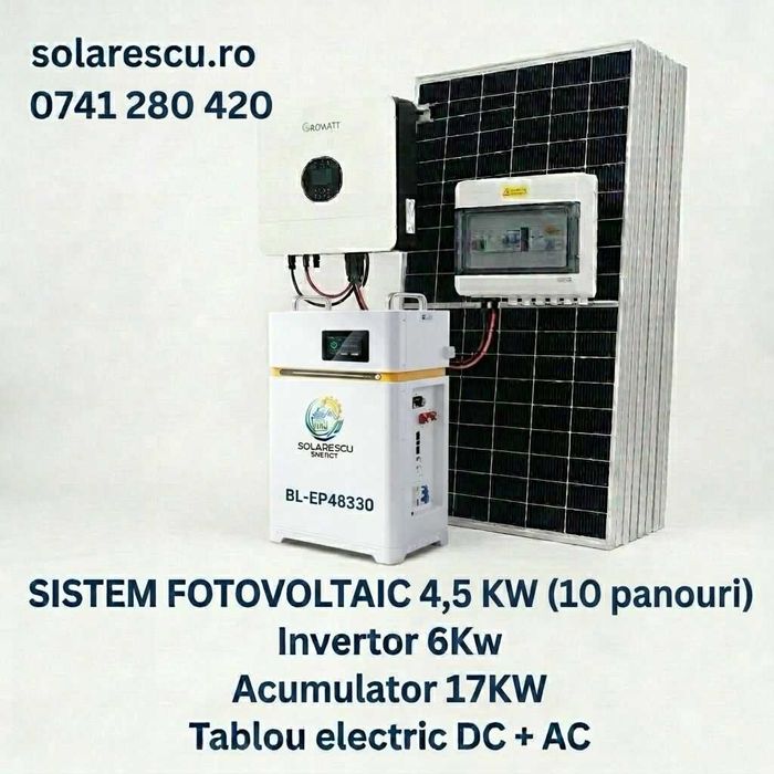 Kit Solar Off-Grid Growatt 4500W cu baterie LiFePO4 de 17 Kw