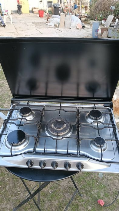 Plită Gaz Hotpoint Ariston – 5 Arzătoare Inox + Capac Sticlă – Model W