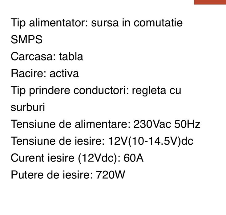 Se vinde urgent 2 buc SURSA DE RETEA IN COMUTATIE SMPS 12V 60A 720W, 150 roni ambele bucati!