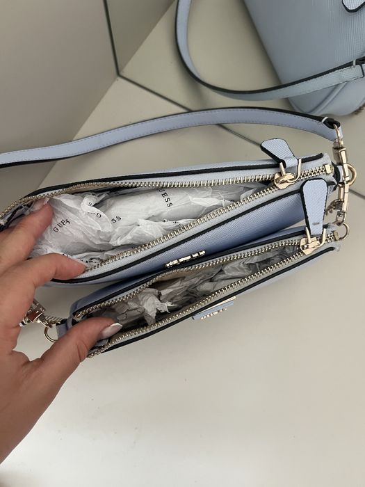 Оригинална двойна чанта guess светло синя