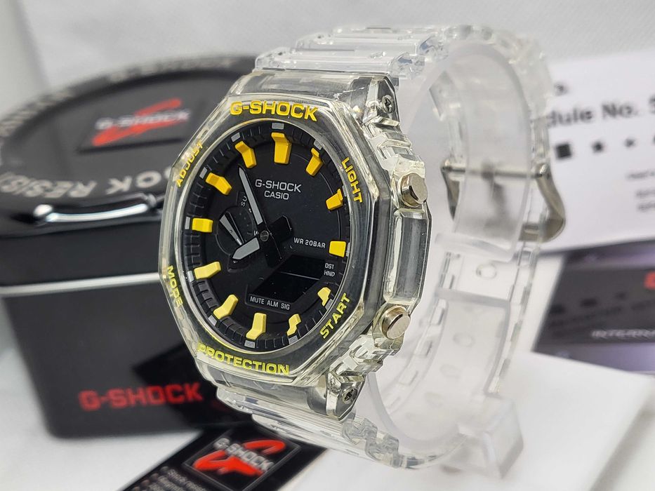 Ceas Sport Casio g shock ga 2100 Transparent  jellyfish Skeleton yellow, Nou,Garantie 2 ani