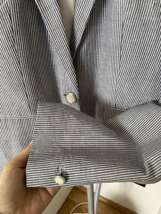 Sacou alb cu dungi albastre Zara