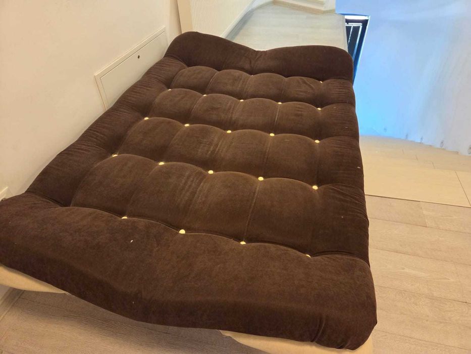 Canapea extensibila 3 locuri, maro inchis + bej, 182 x 95 x 95 cm