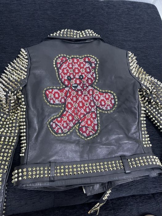 Jacheta din piele naturala cu tinte aurii