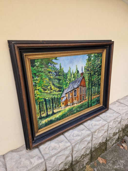 Прекрасна антикварна белгийска картина масло върху платно