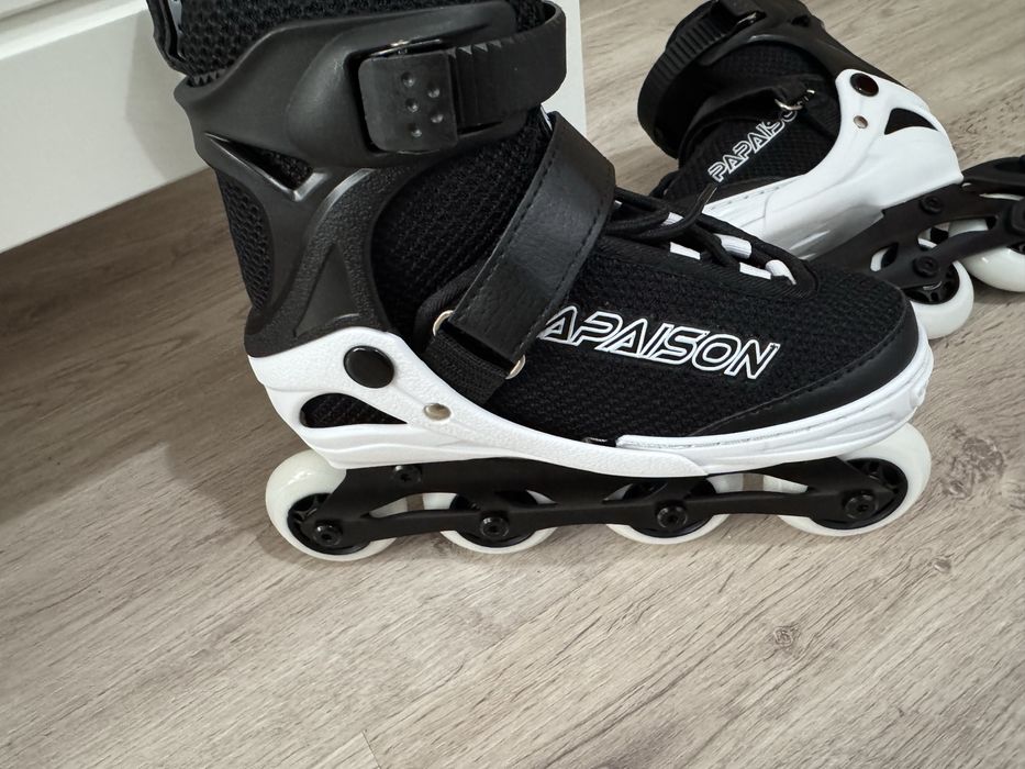 Role reglabile pentru copii si adulti, roti luminoase din silicon, 4 roti in linie, rulmenti ABEC-7, Aluminiu/poliuretan, marimea S 28-32