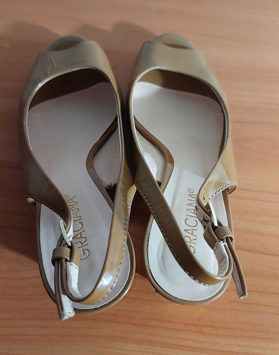Pantofi / sandale, bej, piele naturala lacuita, GRACIANA, marime 35