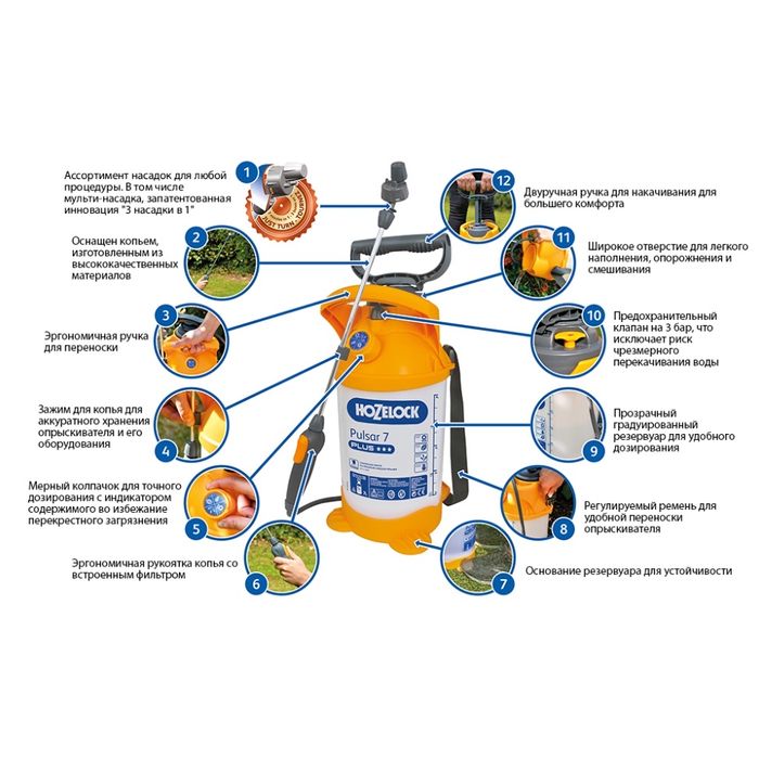 Опрыскиватель HoZelock Pulsar Plus 5/7/12 литров Англия (распылитель)