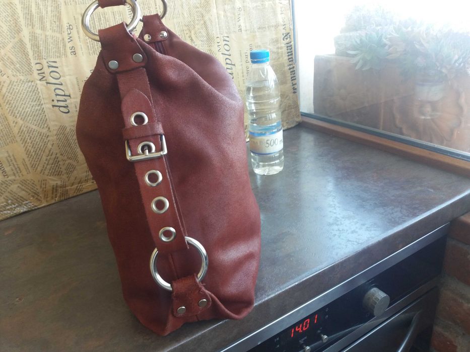 дамска червена чанта,Patterson керемидена,торба-естествена кожа,велур