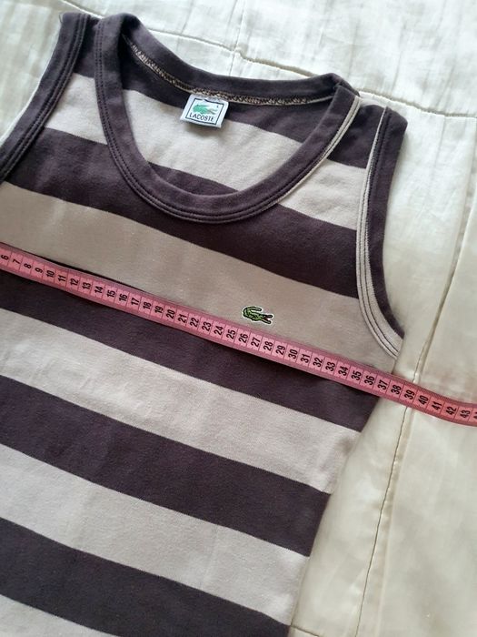 Top tricou Lacoste fara maneci,dama, femei dungi maro bej, bumbac premium elastic marime XS-M-L