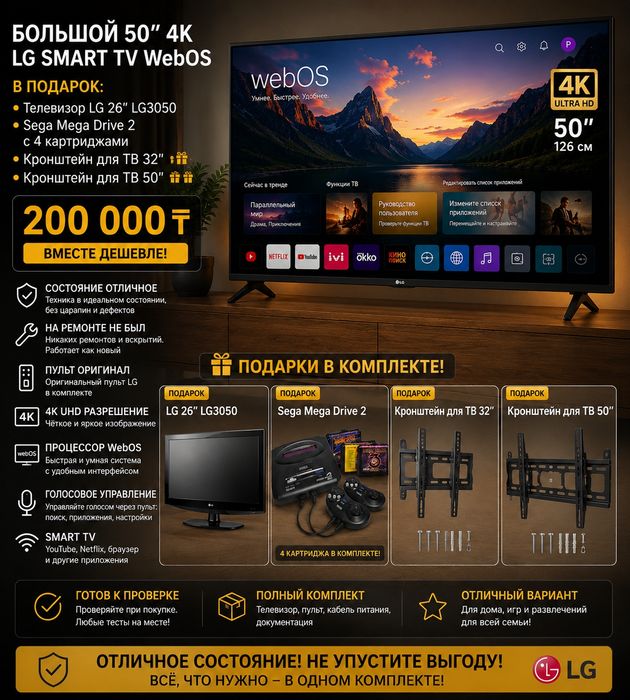 LG Smart TV, 50"