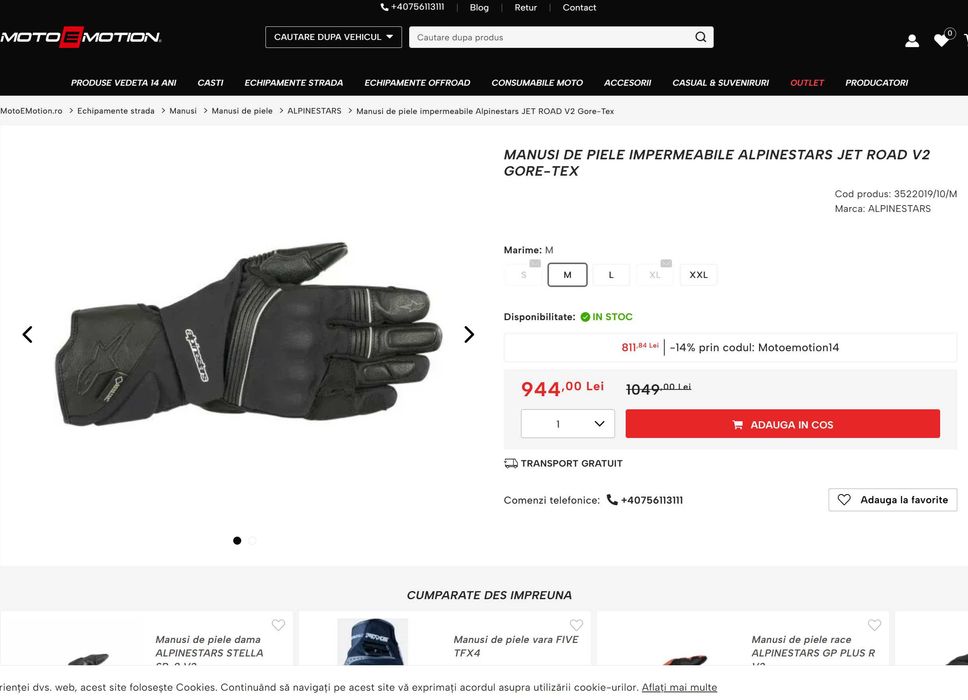 Manusi moto Alpinestars JET road V2 Gore-Tex toamna/iarna marimea M (nu dainese,spidi,revit,five)