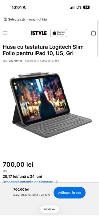 Husa cu tastatura Logitech Slim Folio pentru iPad 10 , iPad A16 / NOUA