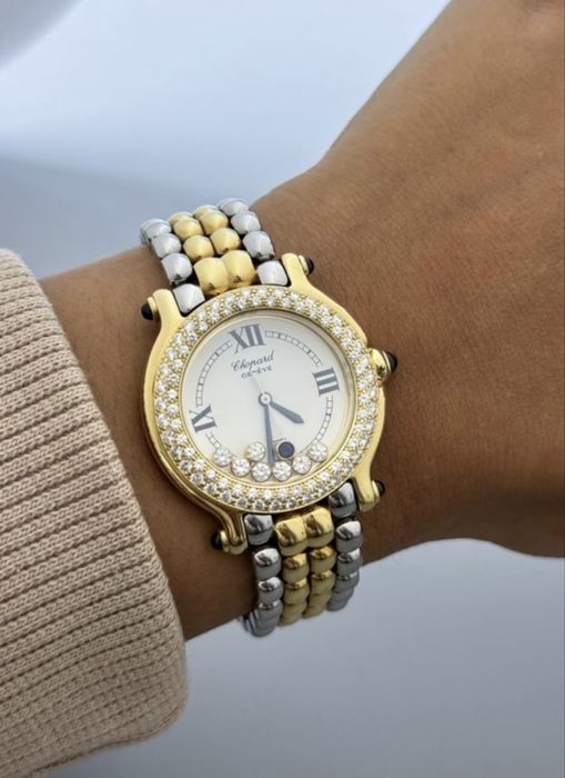 Chopard Happy Sport Оригинален Часовник, Злато с Диаманти и Сапфири
