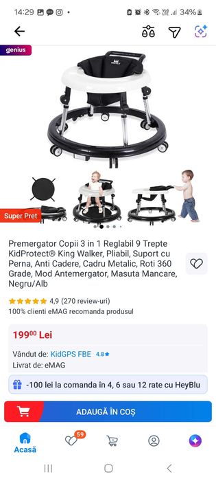Premergator Copii 3 in 1 Reglabil 9 Trepte KidProtect