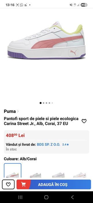 Pantofi sport Puma de piele si piele ecologica Carina Street Jr., Alb,
