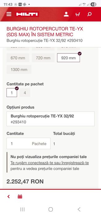 Burghiu Hilti TE-YX 32/92 SDS Max 32 mm x800 (lucru)made Germany