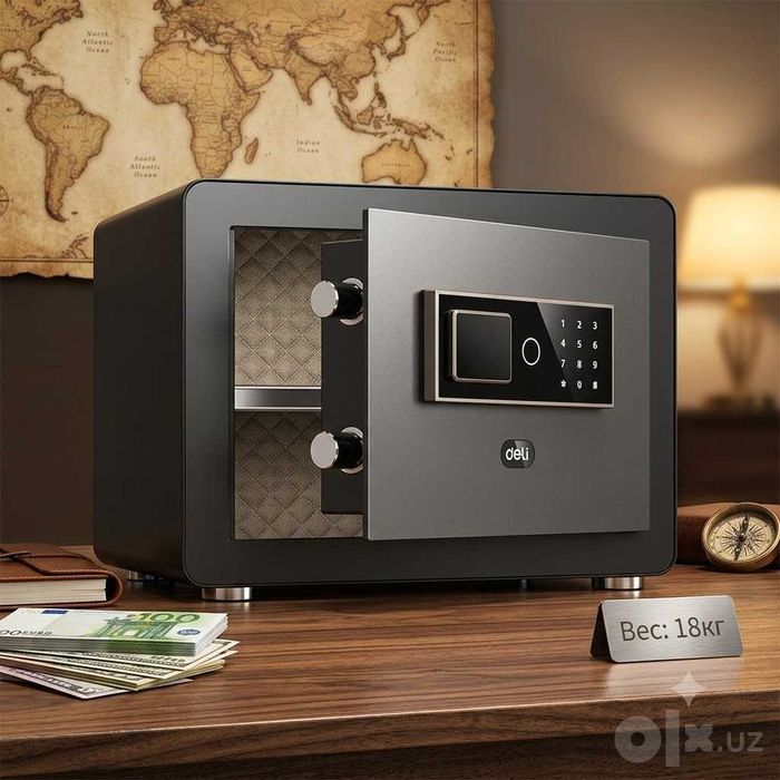 Сейф Deli "ET570", электронный код + ключ, 300х380х290 мм, 18 кг