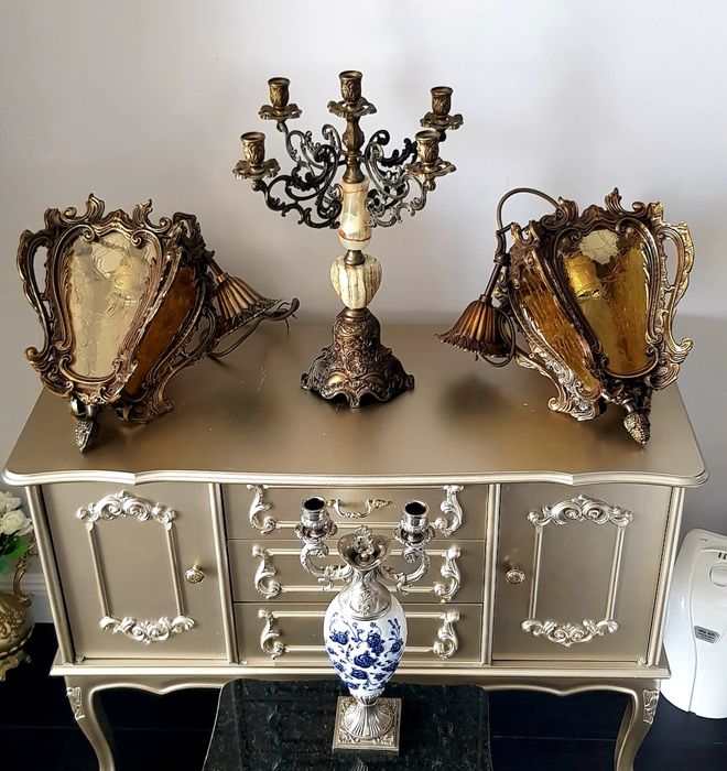 Candelabru/Sfesnic vechi  din bronz și onix