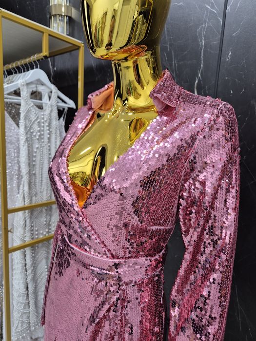 Rochie roz midi cu paiete Boohoo