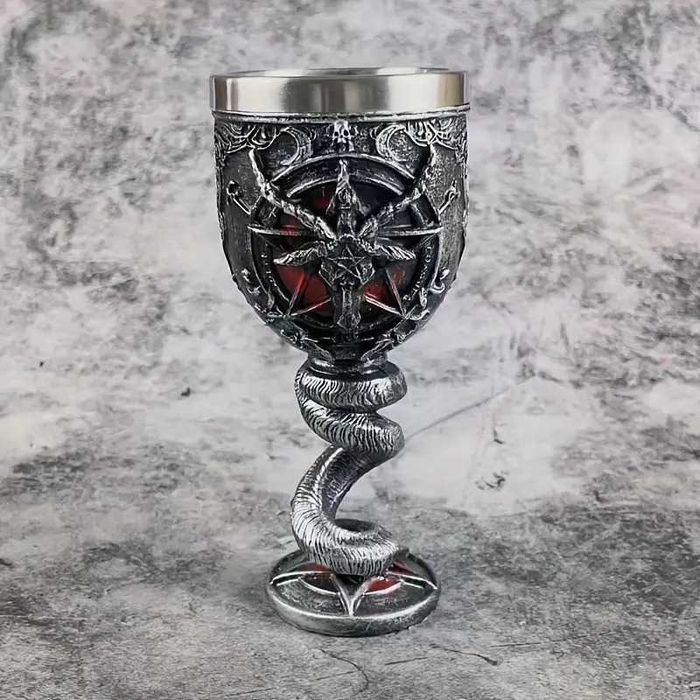 Нова 3D Чаша за Вино със Змия и Бафомет с пентаграм