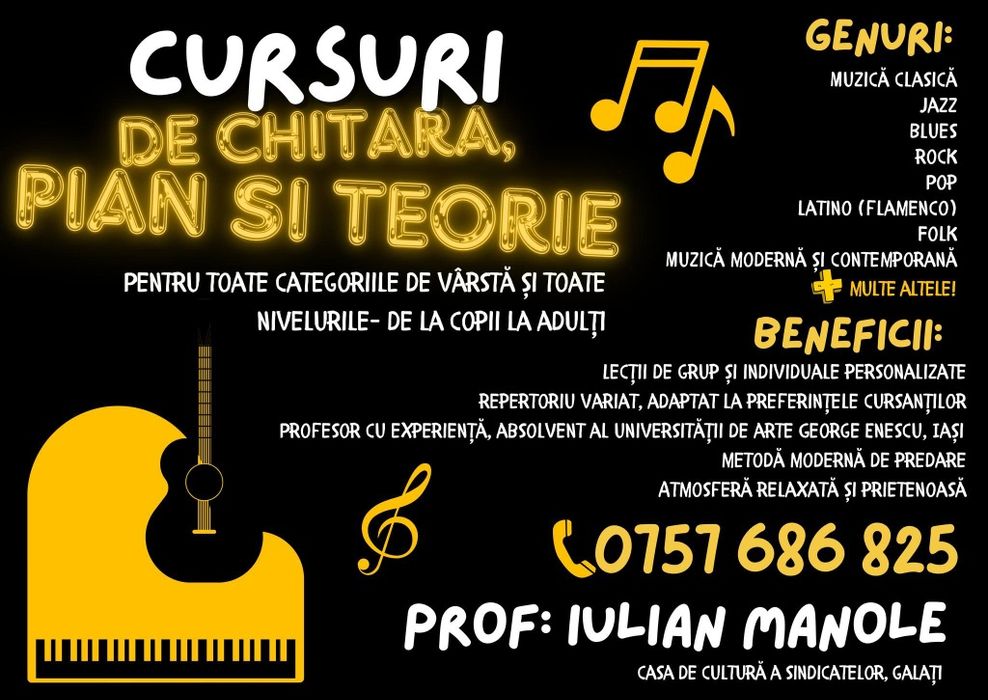 Cursuri de chitara, pian și teorie