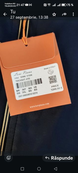 Vind Trening Loro Piano bumbac blumarin