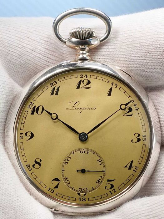 Longines ceas de buzunar c.1939, argint 0.800, cutie de epocă