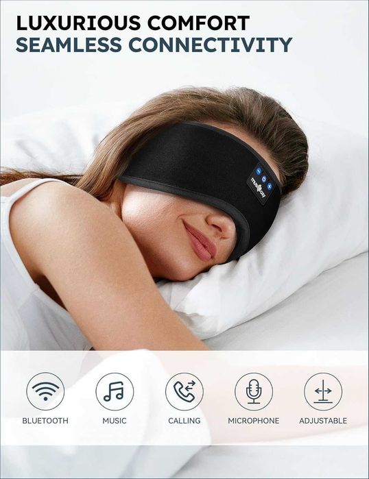 MUSICOZY слушалки за сън, Bluetooth 5.4 маска за сън, слушалки с лента за глава, безжични  слушалки с HD стерео високоговорители