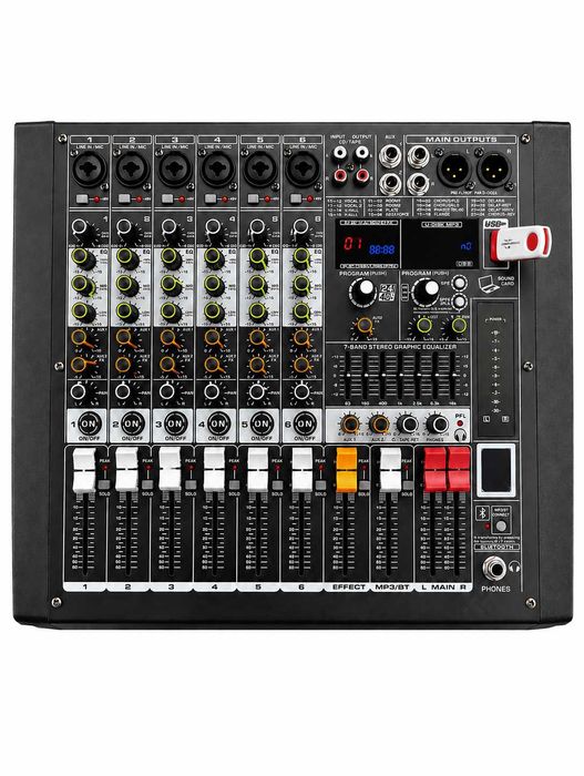 Activ mixer audio 6 canale 2 x 450W ZZPK6 256 Efecte DSP Stereo Bluetooth USB Egalizator cu Amplificator