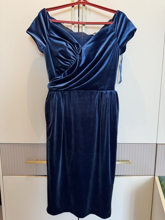 Платье синее бархатное 46 р