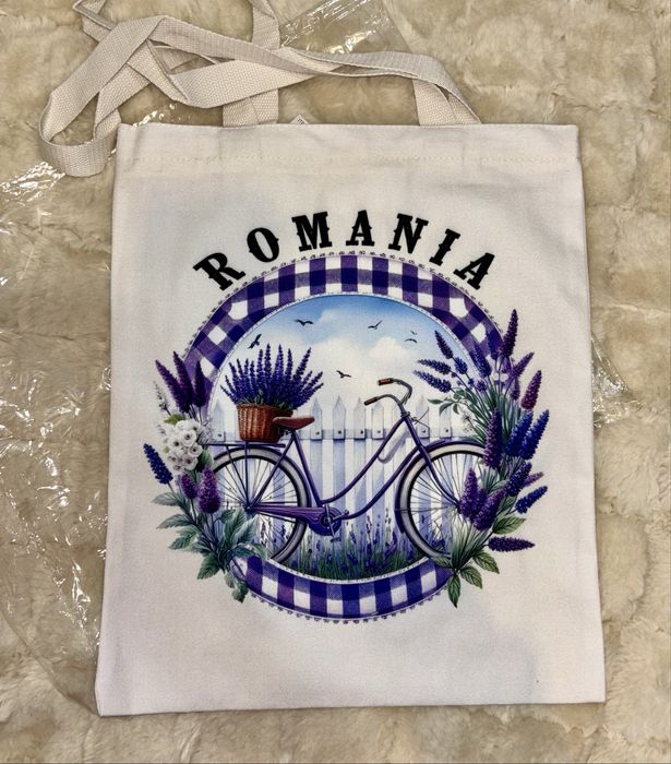 Sacosa imprimata cu fermoar bumbac 100%