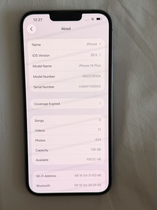 iPhone 14 Plus 128GB Blue, impecabil, baterie 84%