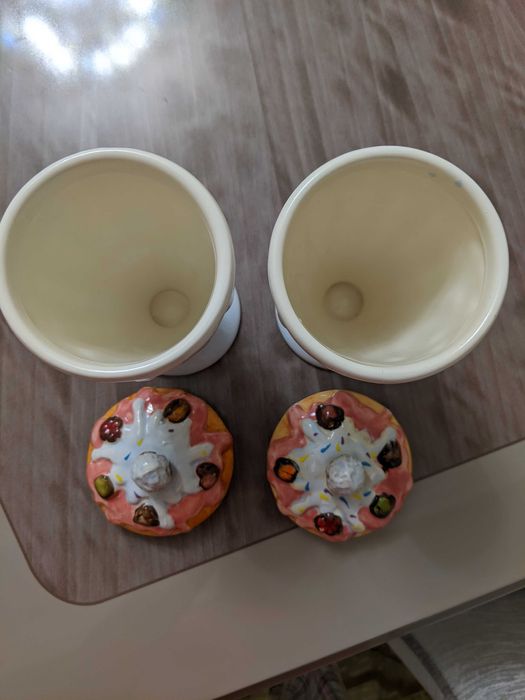 Винтажные стаканчики для мороженого сандей с крышками керамика