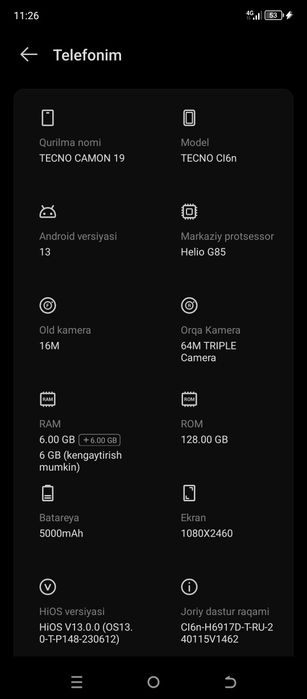 Tecno camon 19 128/6+6