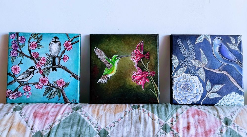 Мои картини-триптих-цветя-акрил.