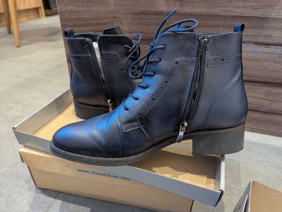 Дамски боти Грация в син цвят, естествена кожа, 41 номер