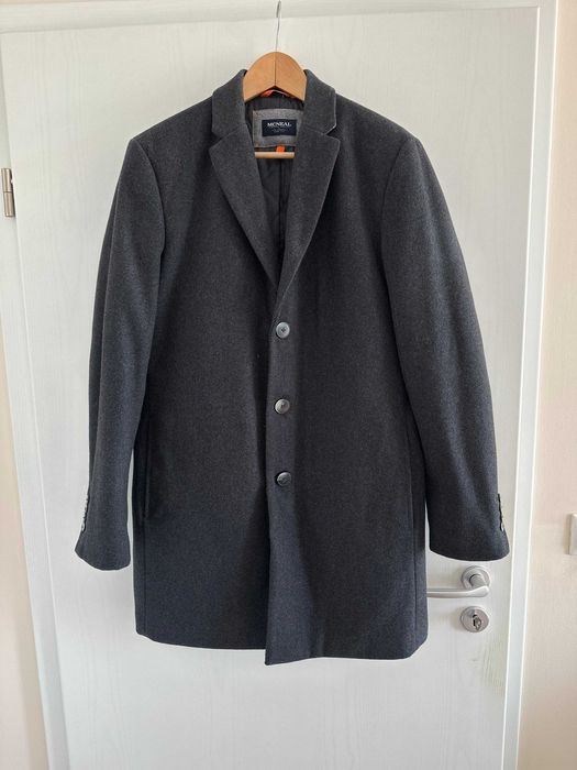 palton lung McNeal, 50% lana, marime M-L, negru, ca nou