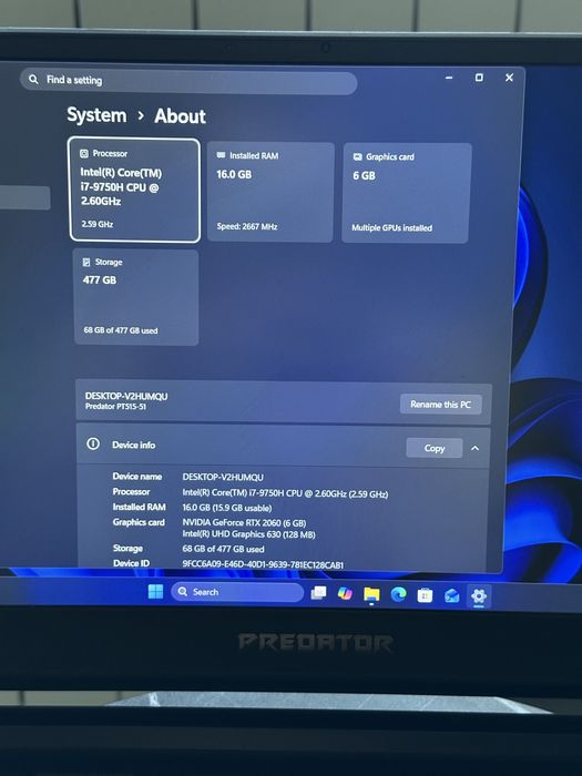 Acer Predator Triton 500 PT515-51 – Laptop Gaming Premium | RTX 2060 | i7-9750H | 16GB RAM | 144Hz