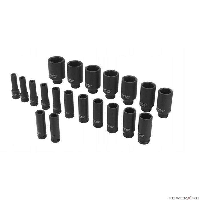 Trusa tubulare de impact, 1/2" kexagonale, 10 - 38mm, 20 piese, Kraft