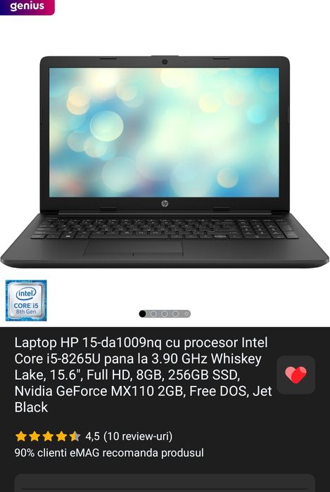 Laptop HP 15-da1009nq i5 gen 8, 12gb, ssd m2 256, GFmx110,baterie noua