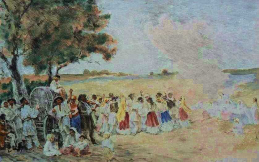 AUTENTIC "HORA" acvaforte acuarel PRIHODA István (1891-1965) dupa Aman