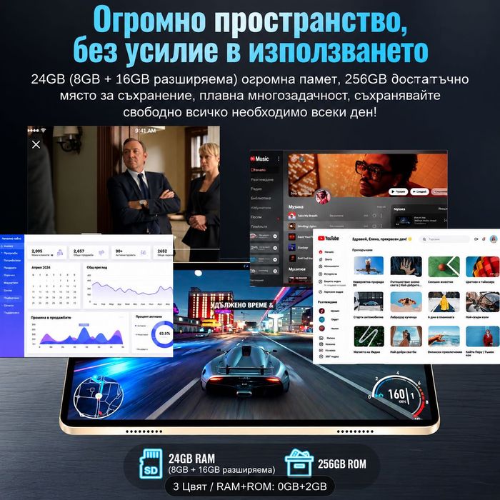 ЧИСТО НОВ Таблет с клавиатура Android 15