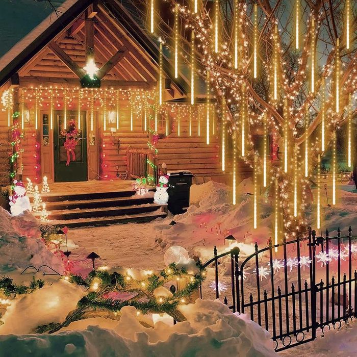 соларни коледни лампички падащ сняг топла светлина LED 3м х 30см