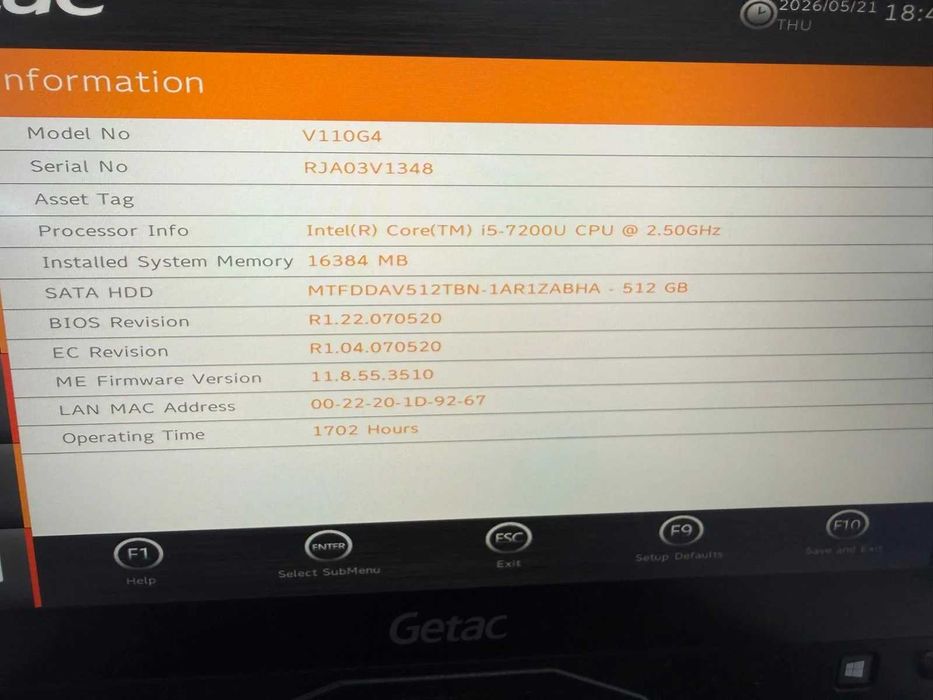 Laptop SH GETAC v110 G4 Fully Rugged i5-7200U SSD 512Gb 16GB Ram Touchscreen