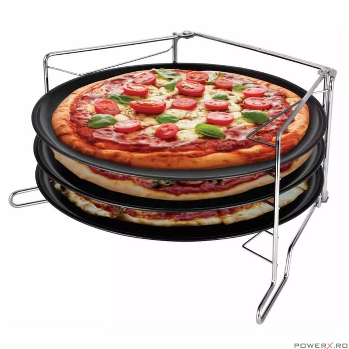 Tava pentru pizza cu strat de marmura, baza din otel, set 4 elemente,