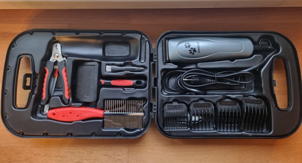 Set premium aparat/mașină tuns părul animalelor (tuns pisici, tuns câini) trimmer nou, la cutie, cu foarfeci si accesorii